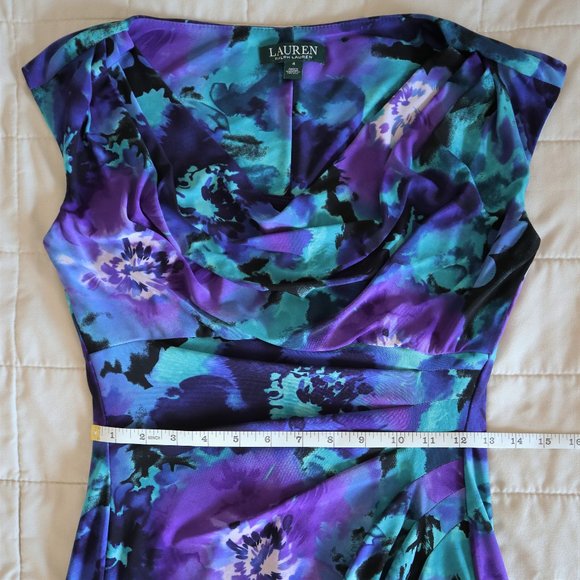 Ralph Lauren Purple, Teal, and Black Fitted Cowl Neck Dress - Picture 6 of 9